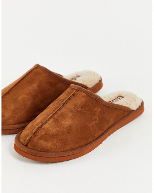 Jack & Jones faux suede slippers in tan-