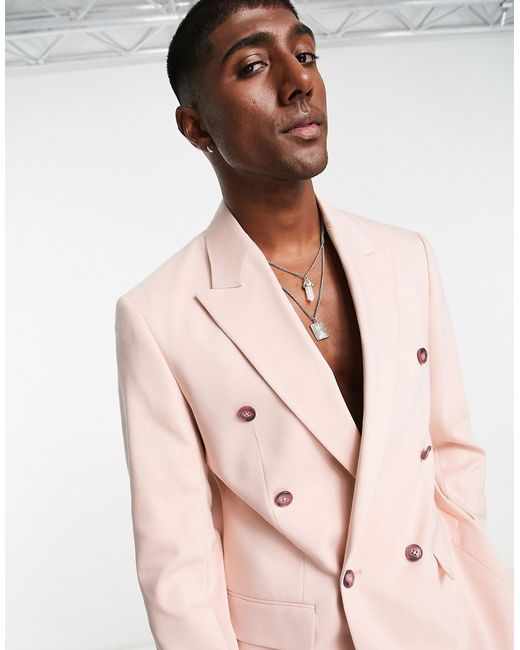Viggo valle relaxed double breast suit blazer in peach-
