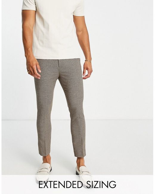 Asos Design smart tapered wool mix pants in stone dogtooth-