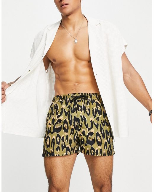 Another Influence swim shorts in leopard print-