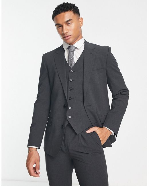 Noak Camden skinny premium fabric suit jacket in charcoal with stretch