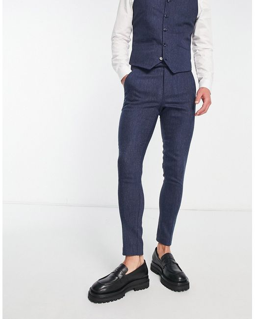 Asos Design super skinny wool mix suit pants in herringbone