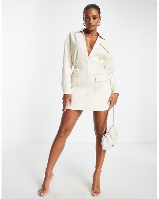 Simmi Clothing Simmi relaxed plunge front blazer shirt dress in cream-