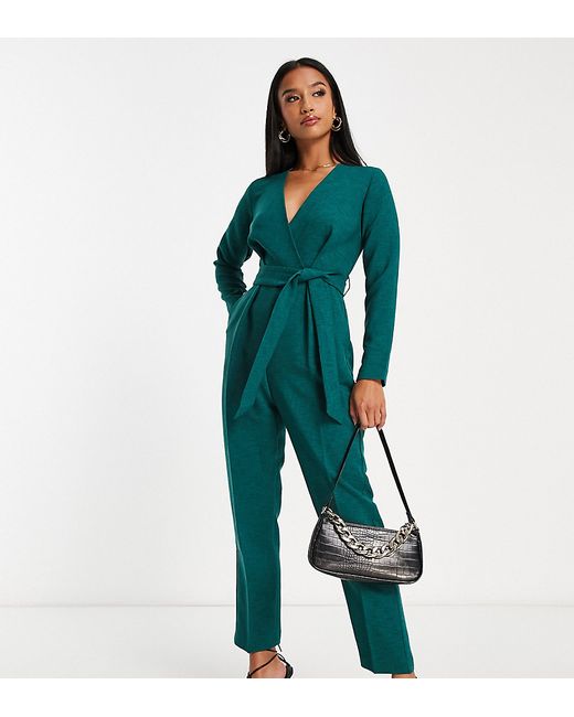 Closet London Petite tie waist kimono jumpsuit in emerald-
