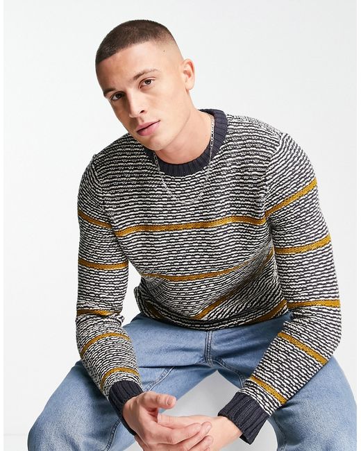 Only & Sons chunky textured knitted sweater with contrast stripe in