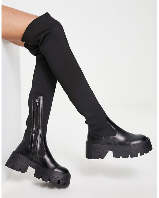 Asos Design Kellis chunky flat over the knee boots in