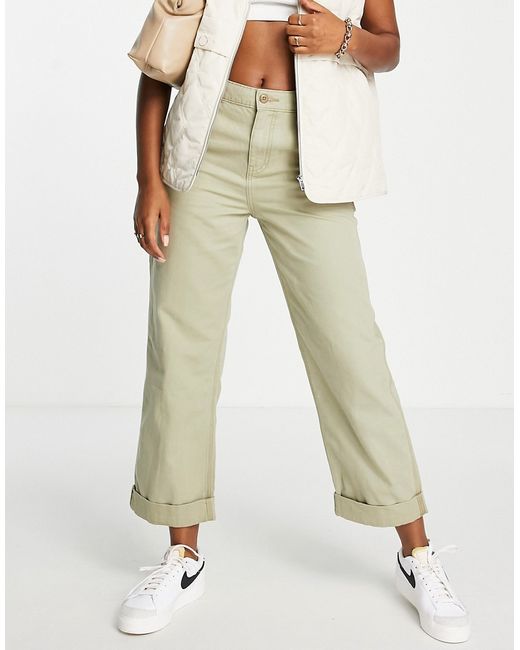 Asos Design minimal cargo pants in khaki with contrast stitching-