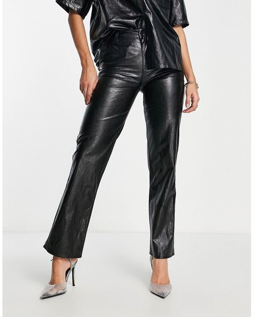 Asos Design crackle faux leather straight leg pants in part of a set