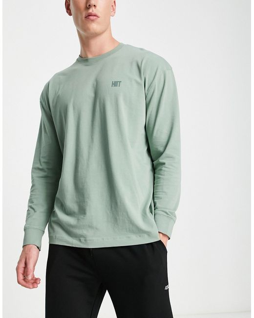 Hiit oversized long sleeve t-shirt in sage-