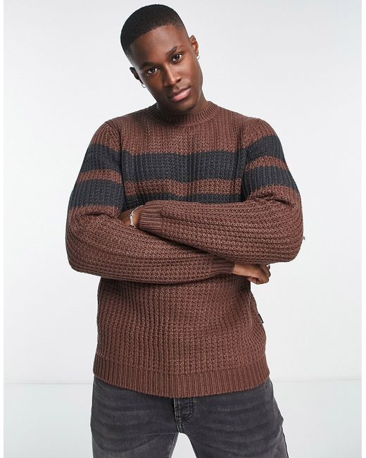 Only & Sons chunky textured knit sweater with contrast stripe in