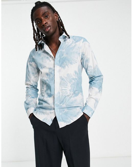 Twisted Tailor judd shirt in white with ink floral print