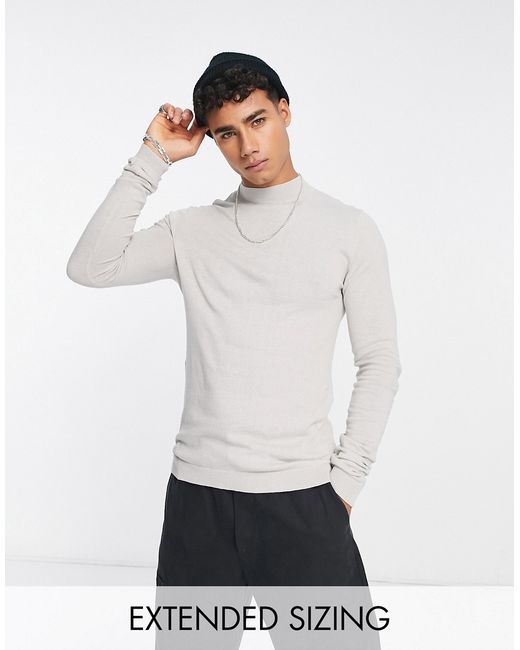 Asos Design knitted muscle fit turtle neck sweater in light