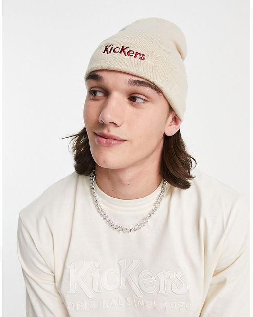 Kickers beanie in off with logo embroidery