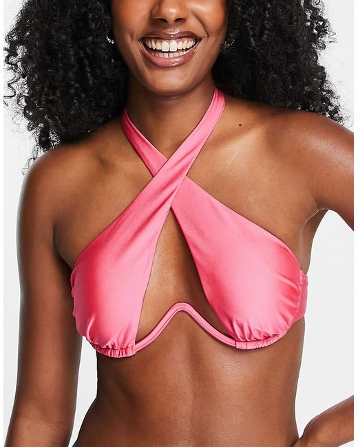 River Island underwire halter wrap bikini top in bright