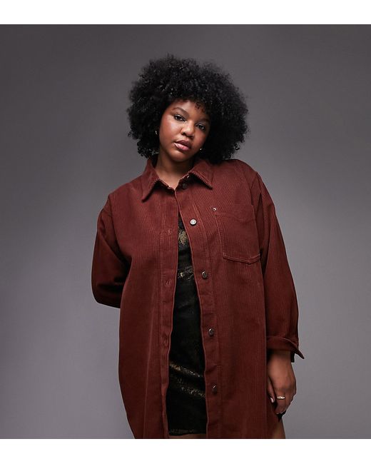 Topshop Curve oversized shirt in cord