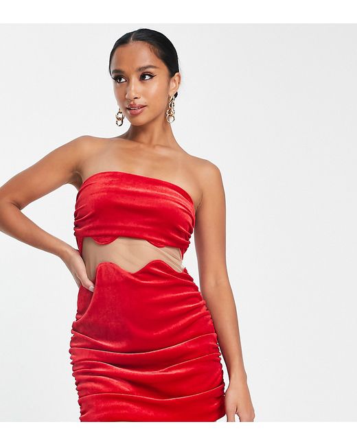Jaded Rose Petite bandeau mini dress with wavy cut out in velvet
