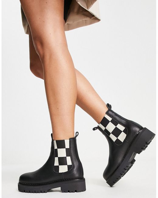Tommy Jeans leather checkerboard chelsea boots in