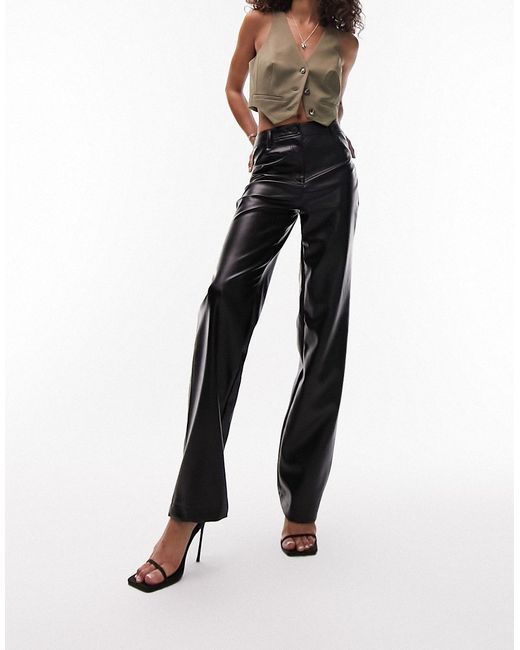 TopShop faux leather straight leg pants in
