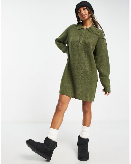 Weekday Nicki Pike knit midi sweater dress in khaki-