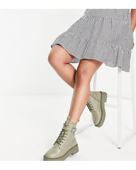 Asos Design Wide Fit Alix chunky lace-up ankle boots in khaki-