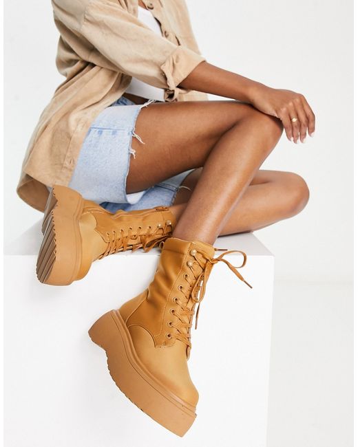 Asos Design Astrid lace up boots in camel-