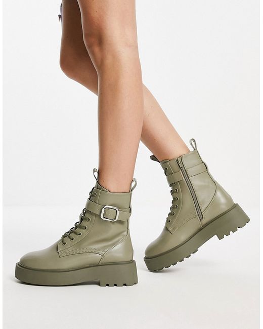 Asos Design Alix chunky lace-up ankle boots in khaki-