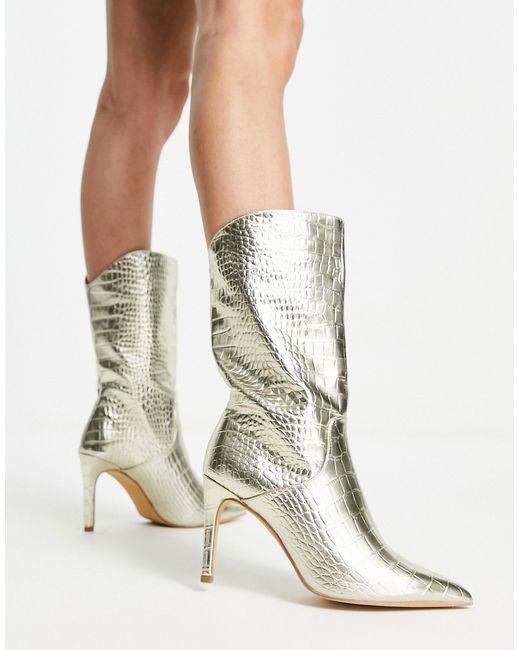 Public Desire Lisel curved ankle boot in metallic croc