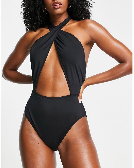 New Look halter neck cut out swimsuit in