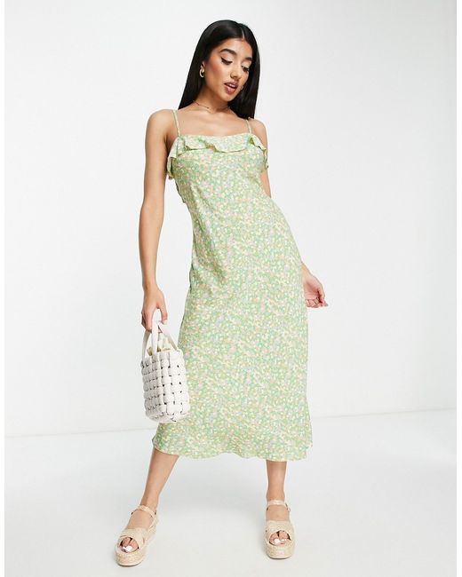New Look tie back frill strap midi dress in ditsy floral