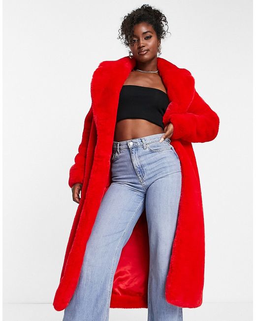 Ever New oversized faux fur midi coat in pillarbox