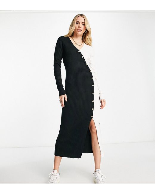 River Island Tall wrap button detail knitted midi dress in multi-
