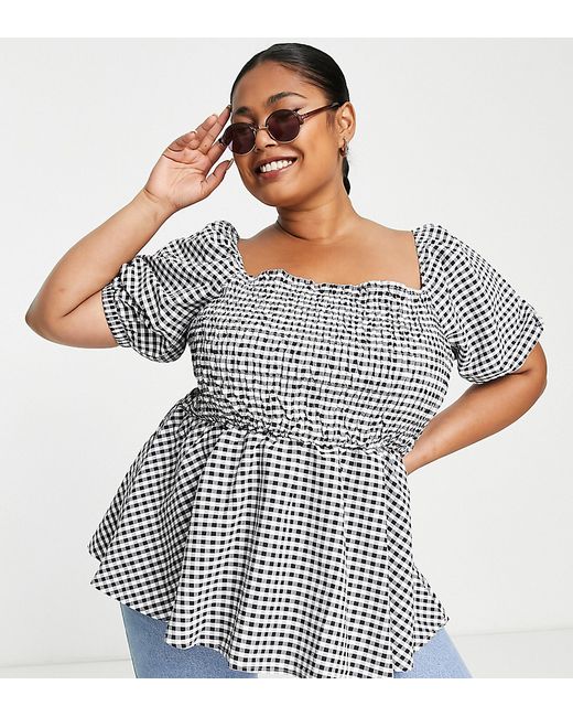 Simply Be puff sleeve top in gingham-