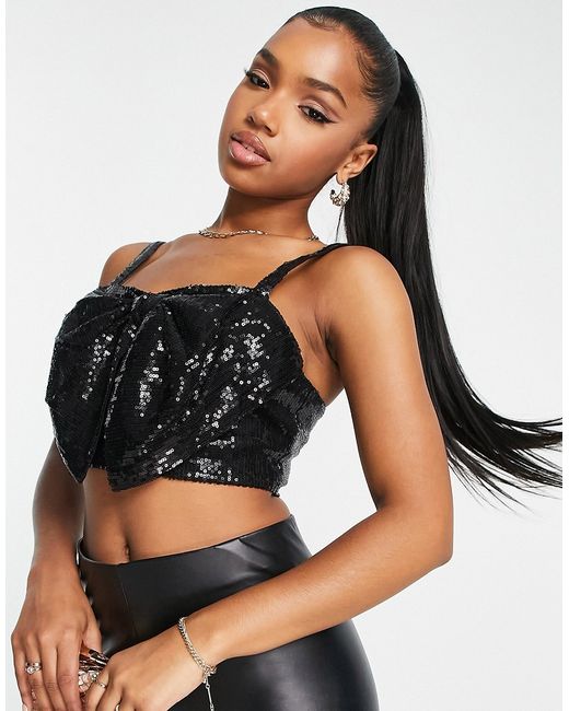 In The Style exclusive sequin oversized bow detail crop top in