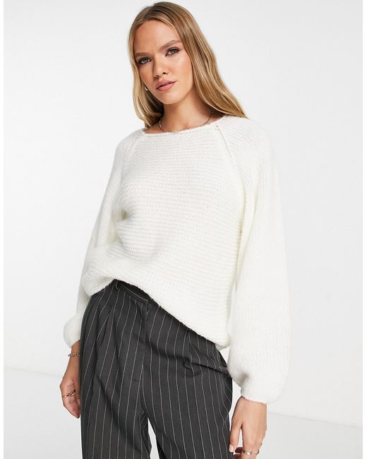 Asos Design sweater with volume sleeve and textured stitch in cream-