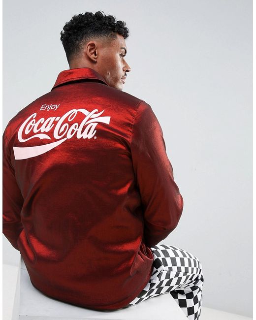 Hype x Coca Cola Fleece Lined Coach Jacket In With