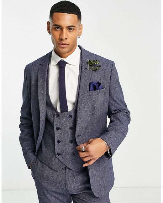 Asos Design wedding slim suit jacket in dark texture