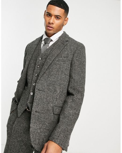 Noak Harris Tweed slim suit jacket in charcoal