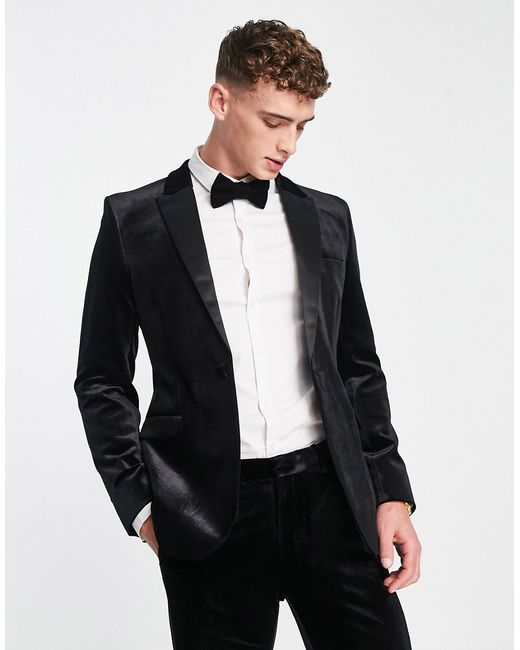 Asos Design super skinny velvet tuxedo suit jacket in