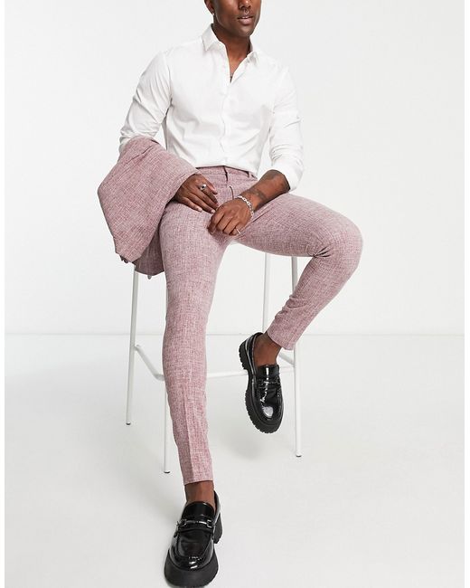 Asos Design wedding super skinny suit pants in burgundy crosshatch-