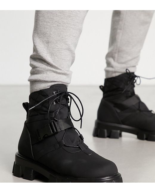 Public Desire Garrison buckle strap quilted lace-up boots in