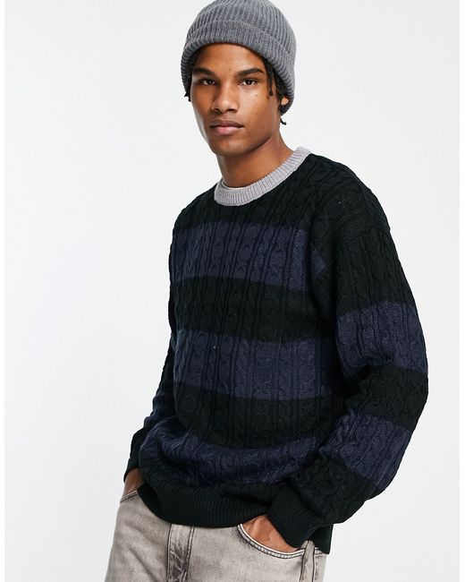 New Look relaxed fit cable crew neck sweater in pattern