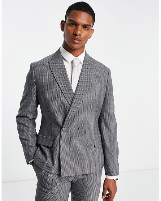 Asos Design slim double breasted suit jacket in with silver texture