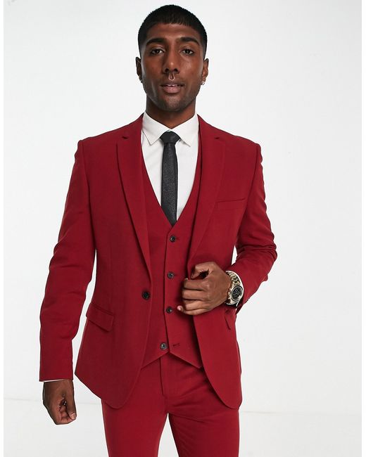 Asos Design super skinny suit jacket in burgundy-
