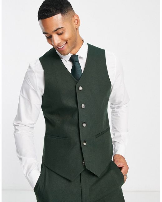 Asos Design Wedding skinny wool mix suit vest in dark basketweave texture