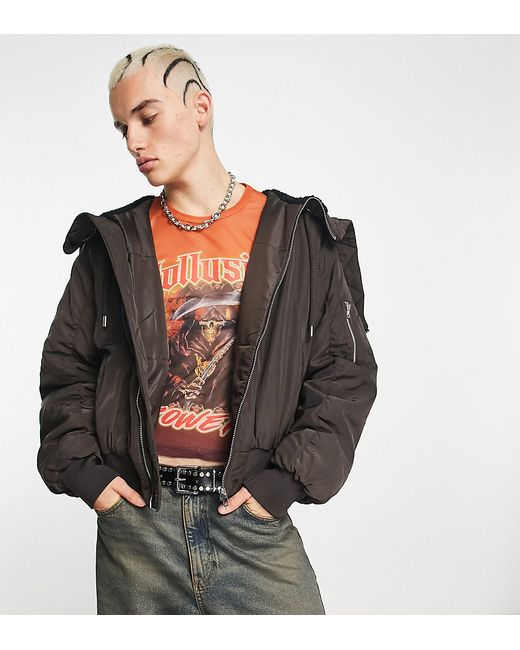 Collusion bomber jacket with zip hood detail in