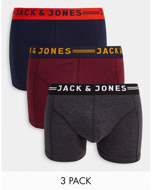 Jack & Jones trunks 3 pack with contrast waistband-