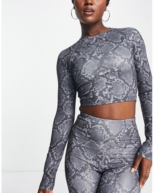 Asos 4505 long sleeve top with back detail in snake print part of a set-