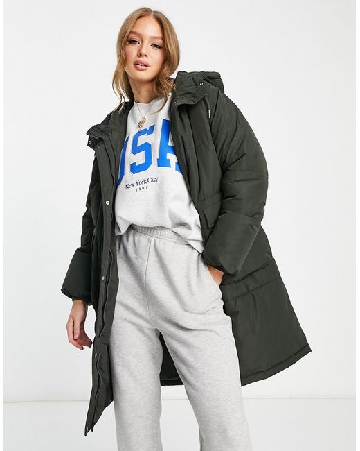 Vero Moda longline padded coat with oversized pockets in deep