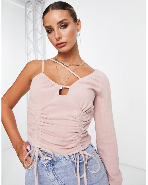 Asos Design one shoulder cut out top in dusty rose-