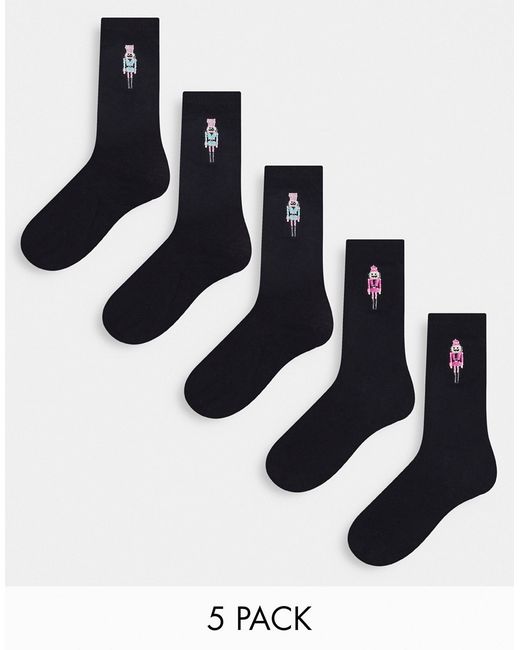Brave Soul Christmas 5 pack socks with nutcracker embroidery in